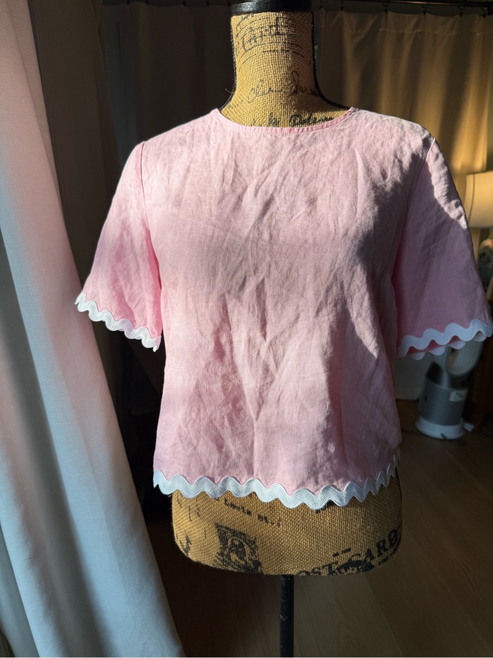 Lilly Pulitzer Light Pink Linen Scallop-Trim Crop Top 100% linen
